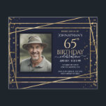 65e anniversaire Photo Papier bleu or<br><div class="desc">Elégante bordure en or de Faux avec des reflets chatoyants sur la bordure supérieure. Tout le texte est ajustable et facile à changer pour vos besoins de partie. Grande élégante conception modèle de 65e anniversaire.</div>