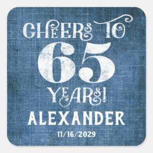 65e anniversaire Stickers Merci de lin bleu Favor