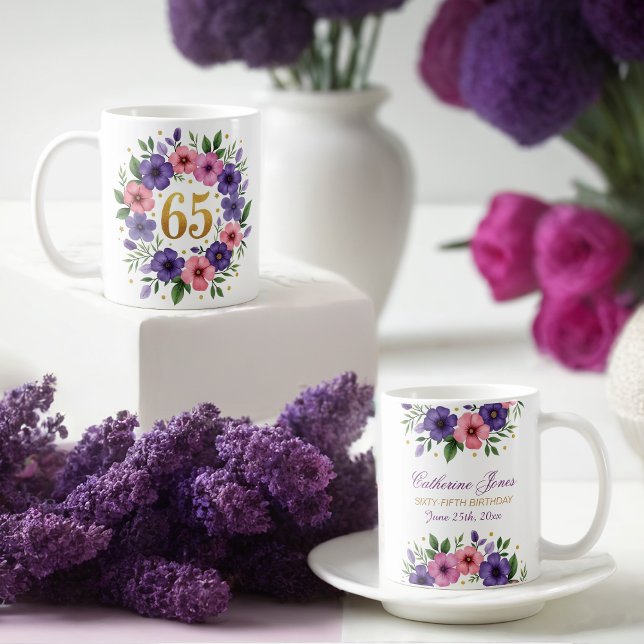 65ème Anniversaire Mug - Couronne florale avec num (Créateur téléchargé)