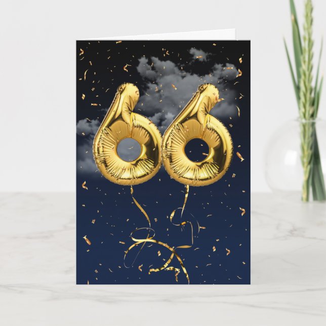 66e Anniversaire Gold Mylar Balloon et carte Confe (Devant)