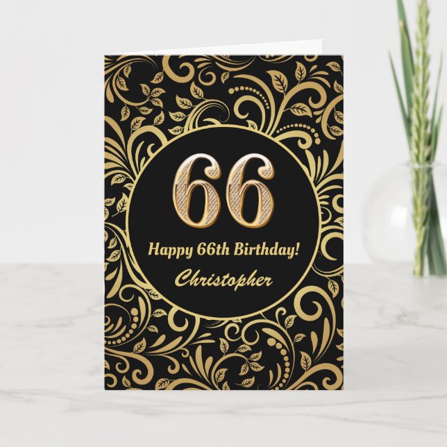 66e anniversaire Modèle floral noir et or (Devant)