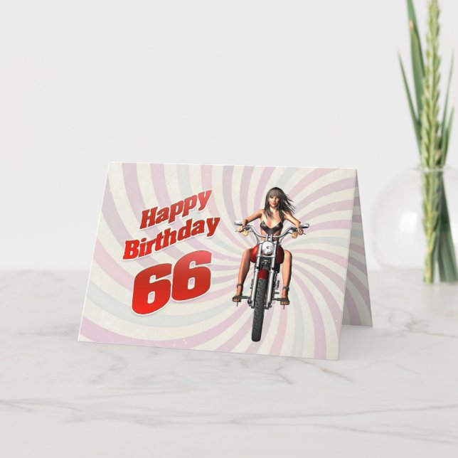 66e carte d'anniversaire avec une fille de moto (Devant)