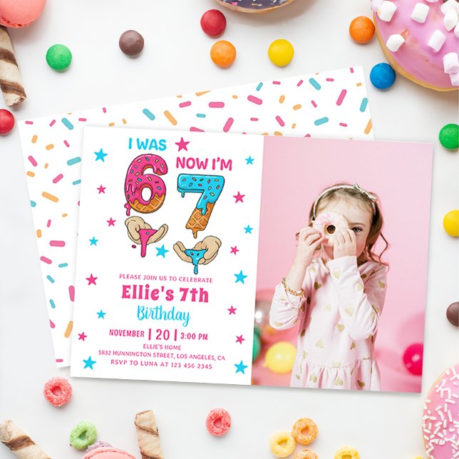 67 Six Seven Girl Birthday Photo Invitation (Créateur téléchargé)
