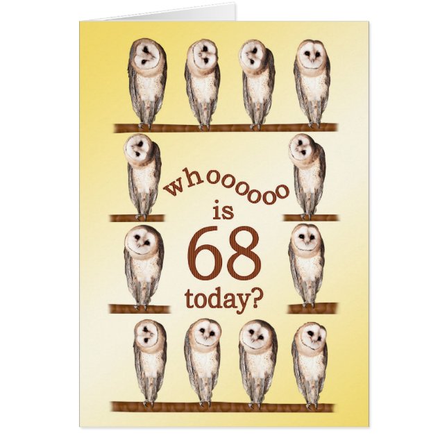 68e anniversaire, Curious owls card. (Devant)