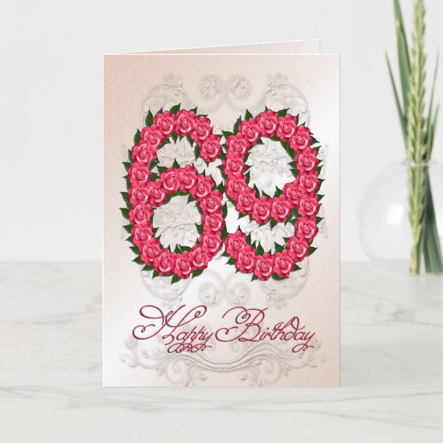 69e anniversaire carte avec rose et feuille (Devant)