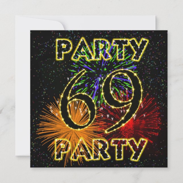 69e anniversaire invitation avec feux d'artifice (Devant)