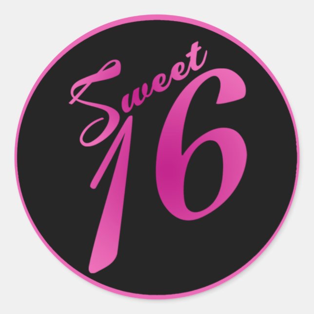 6 - 3" Favor Stickers Sweet 16 Rose Black Party (Devant)