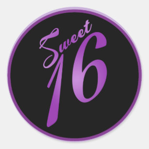 6 - 3" Favor Stickers Sweet 16 Violet Lilac Noir