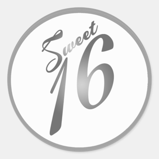 6 - 3" Favor Stickers Sweet 16 White Silver Party (Devant)