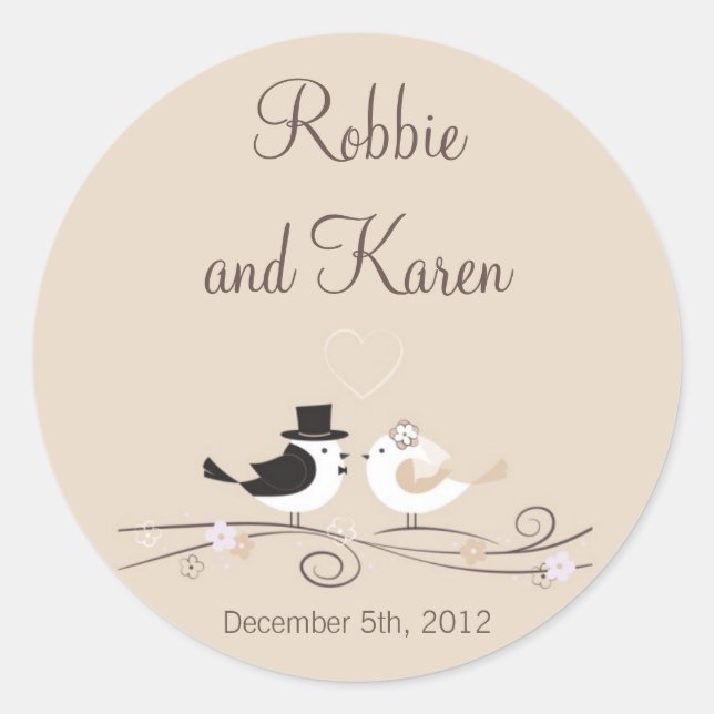 6 - 3" Favoriser Stickers Mariage Birds Bride Groo (Devant)