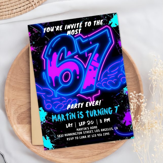 6 7 Neon Six Seven Birthday Invitation  (Créateur téléchargé)