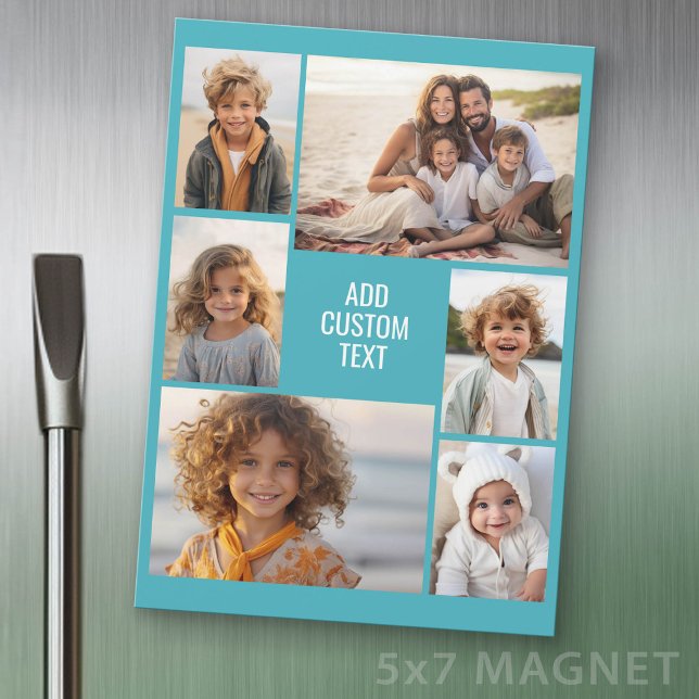 6 Collage de photos - Aimant avec texte blanc sur  (Photo Magnet Sheet - 5 inches x 7 inches)