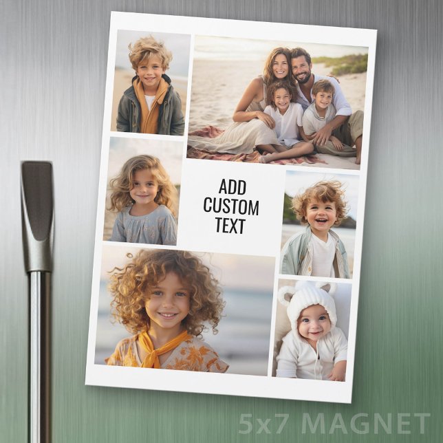 6 Collage de photos - Aimant avec texte noir et fo (Photo Magnet Sheet - 5 inches x 7 inches)
