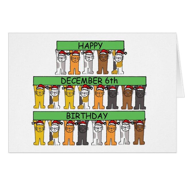 6 décembre Anniversaire Cute Cartoon Cats (Devant horizontal)