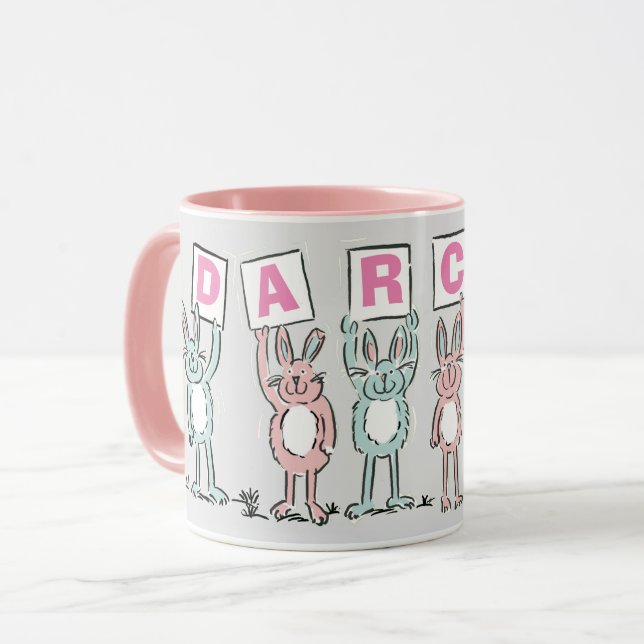 6 Nom Lettre Avec Fun Rabbits Mug (Devant gauche)