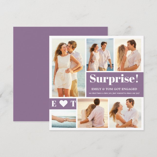 6 Photo Annonce de Fiançailles Violet Poussiéreux (Devant / Derrière)