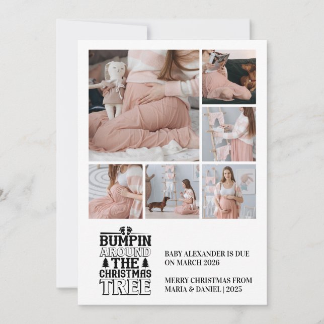 6 Photo Arbre de Noël Grossesse Faire-part (Devant)