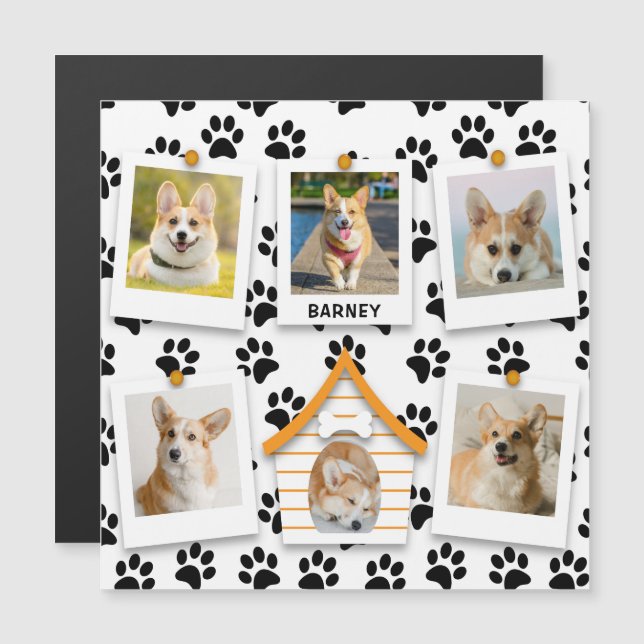 6 Photo Collage Ajouter Nom Dog House Carte magnét (Devant / Derrière)