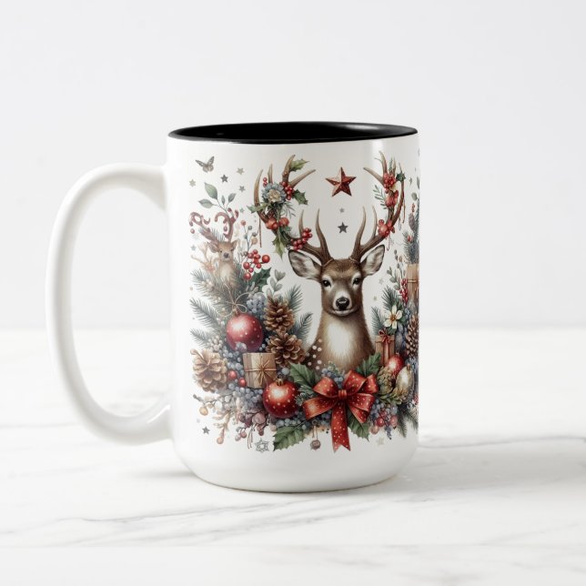 6 Point Antler Buck Deer Christmas Mug Cup (Gauche)