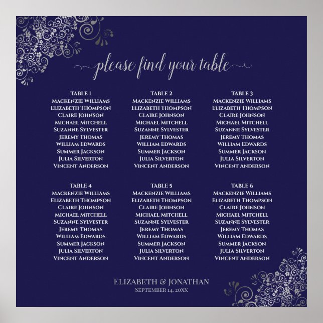 6 Tableau Argent et Mariage bleu marine Tableau de (Devant)