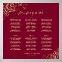6 Tableau Élégant Gold & Burgundy Seating Chart
