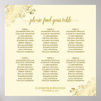 6 Tableau Mariage Sièges Diagrammes d'or sur crème