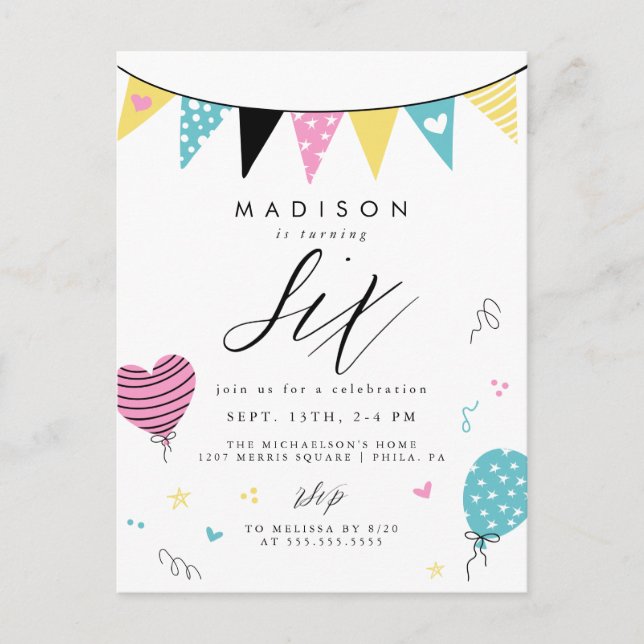 6E ANNIVERSAIRE | Carte postale de la fête d'anniv (Devant)