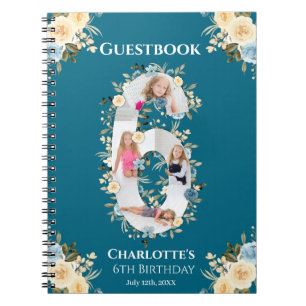 6e anniversaire Photo Turquoise Fleur Jaune Livre
