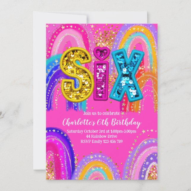 6e anniversaire Rainbow Hot Pink Party Invitation (Devant)