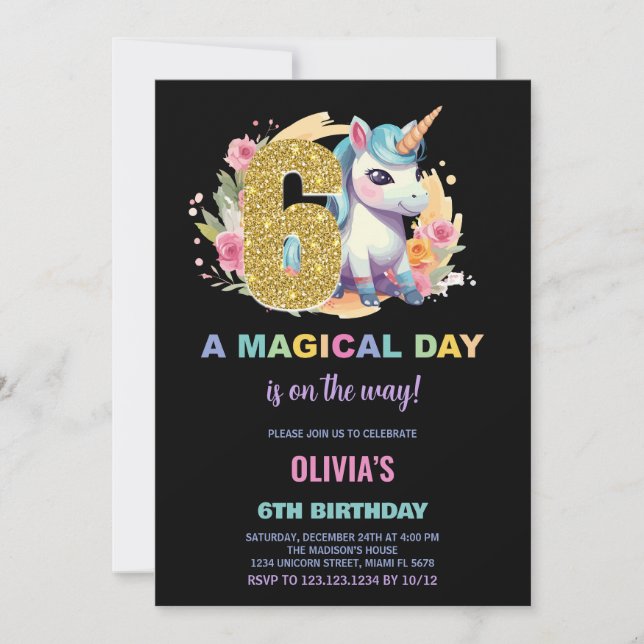 6e anniversaire Unicorn Anniversaire Invitations (Devant)