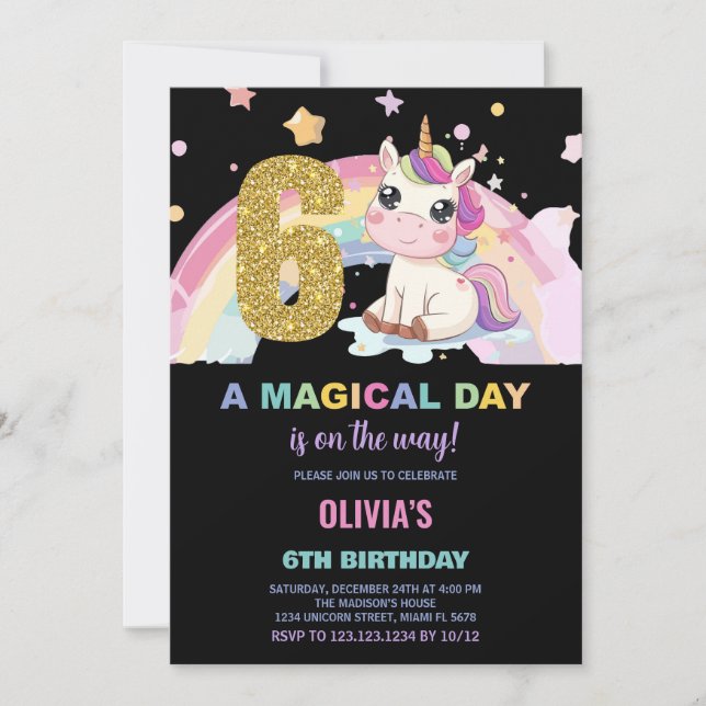 6e anniversaire Unicorn Anniversaire Invitations (Devant)