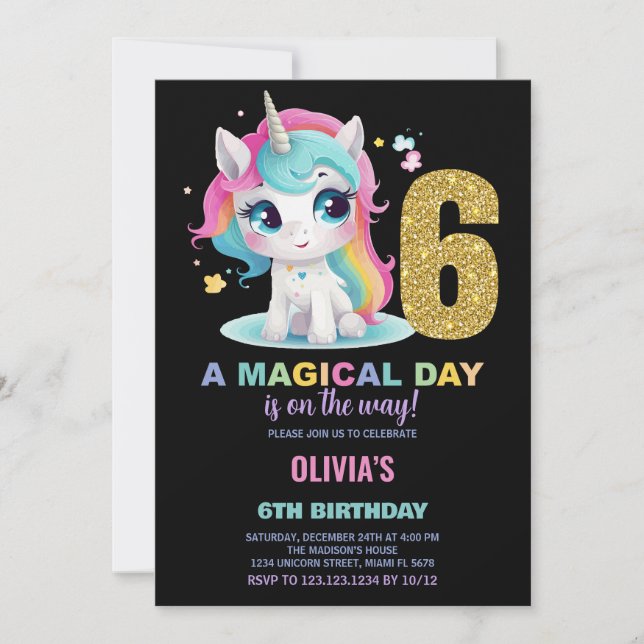 6e anniversaire Unicorn Anniversaire Invitations (Devant)