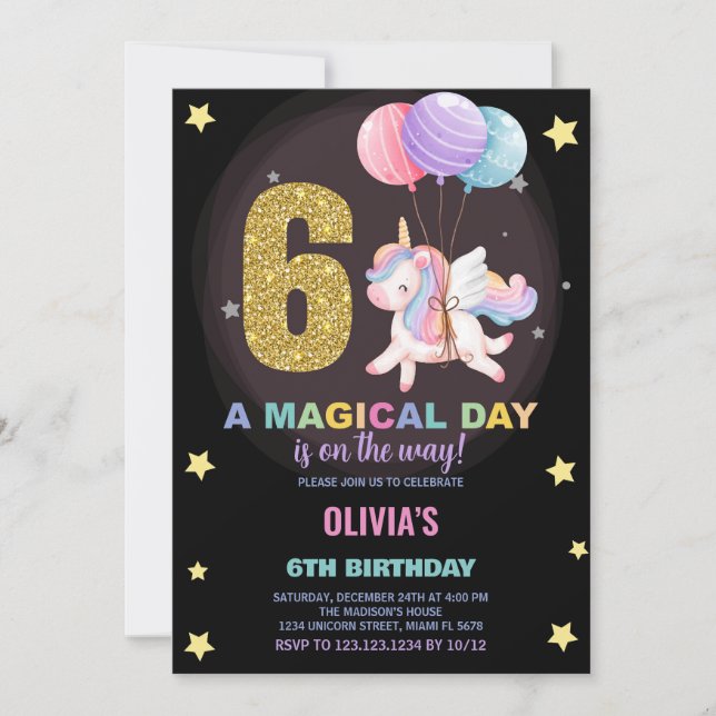 6e anniversaire Unicorn Anniversaire Invitations (Devant)