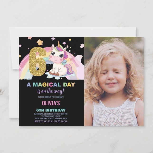 6e anniversaire Unicorn Anniversaire Invitations p (Devant)