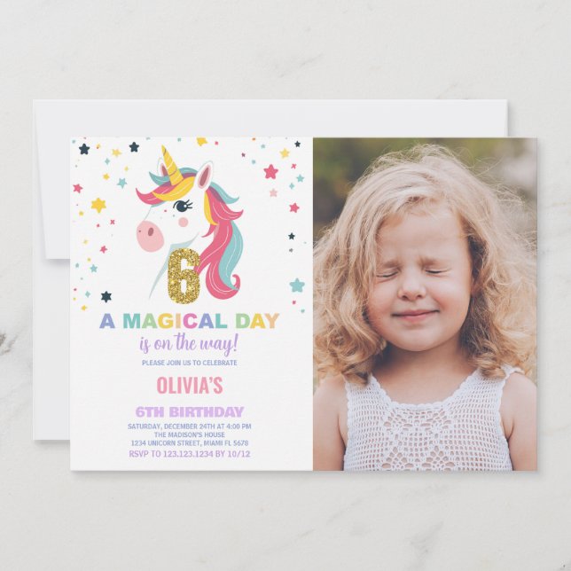 6e anniversaire Unicorn Anniversaire Invitations p (Devant)