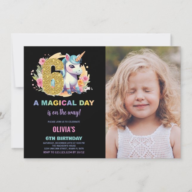 6e anniversaire Unicorn Anniversaire Invitations p (Devant)