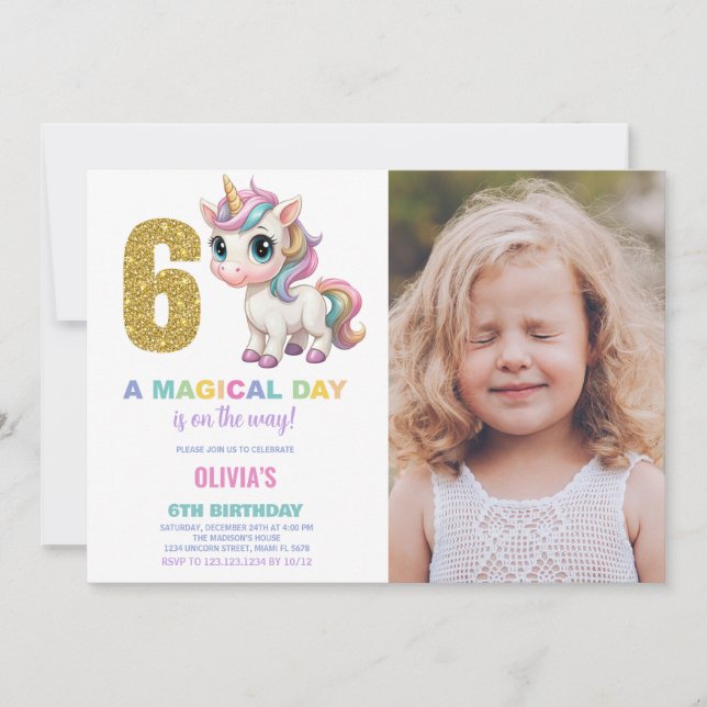 6e anniversaire Unicorn Anniversaire Invitations p (Devant)