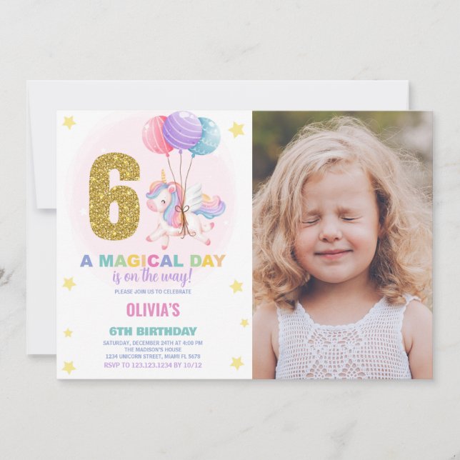 6e anniversaire Unicorn Anniversaire Invitations p (Devant)
