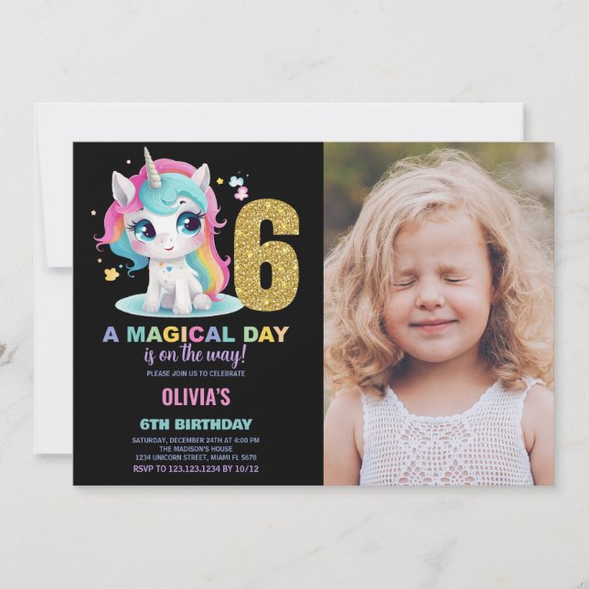 6e anniversaire Unicorn Anniversaire Invitations p (Devant)