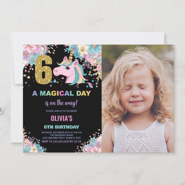 6e anniversaire Unicorn Anniversaire Invitations p (Devant)
