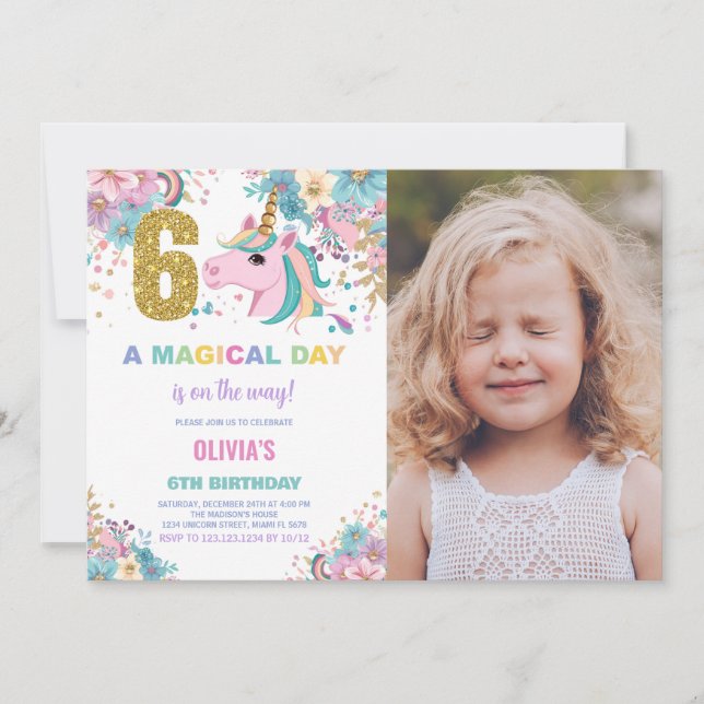 6e anniversaire Unicorn Anniversaire Invitations p (Devant)