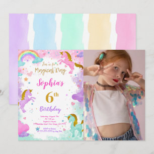 6e anniversaire Unicorn Photo Invitation