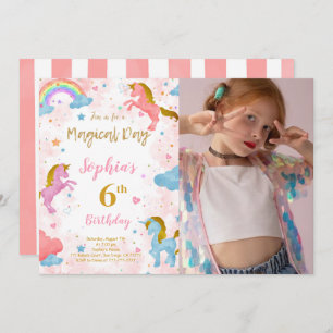 6e anniversaire Unicorn Photo Invitation