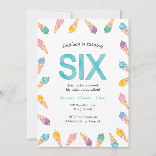 6e fête d'anniversaire | Invitation à la crème gla (Devant)