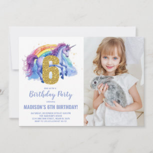 6e Rainbow Unicorn Birthday Invitations photo