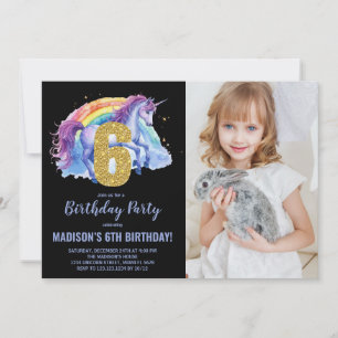 6e Rainbow Unicorn Birthday Invitations photo