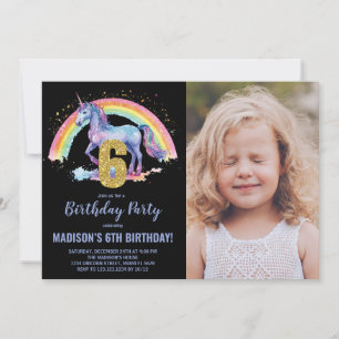 6e Rainbow Unicorn Birthday Invitations photo