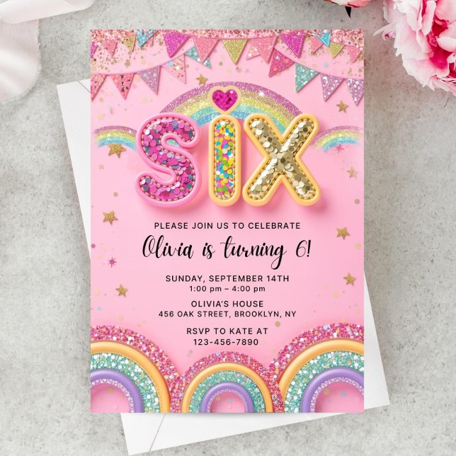 6ème Invitation d'anniversaire rose fille, 6ème Ar (Créateur téléchargé)