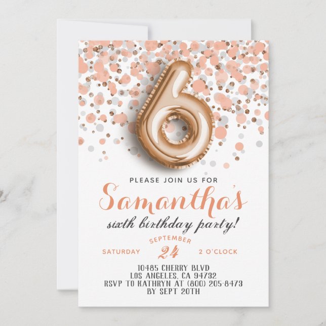 6ème Rose Gold Birthday Invitation (Devant)