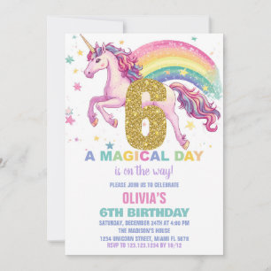 6ème Unicorn Invitations d'anniversaire